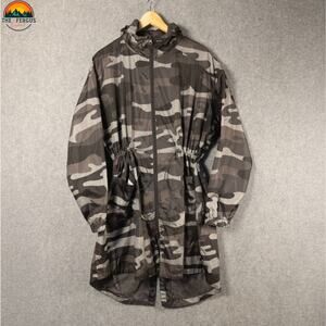 Xersion Windbreaker Jacket Gray Black Camouflage Full-Zip Hooded Women's Size L